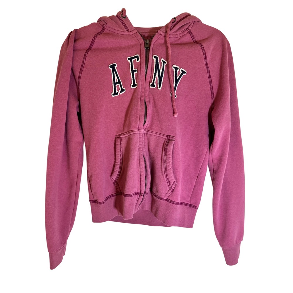 Abercrombie Fitch AFNY Pink Zip Up Hoodie Sweatshirt‎ Women's XS Y2K